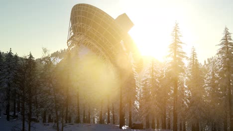 The-observatory-radio-telescope-in-forest-at-sunset